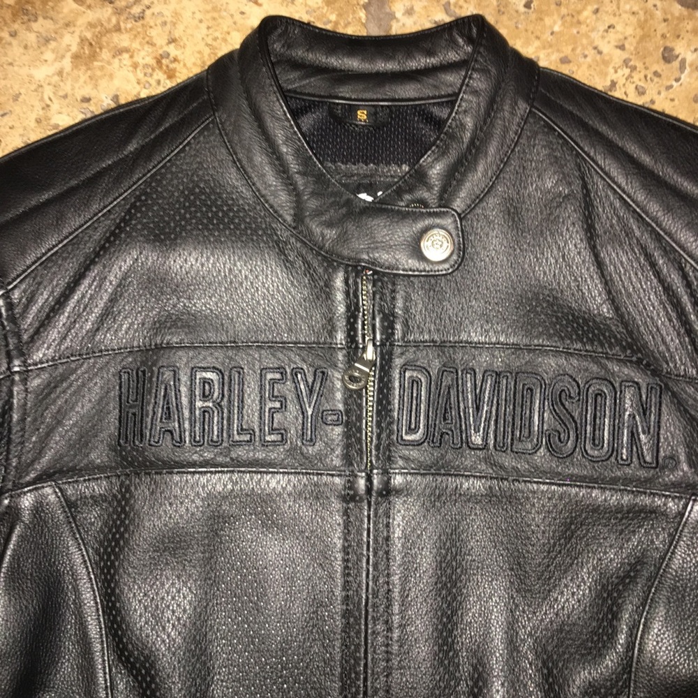 Harley Davidson perforated leather riding jacket.